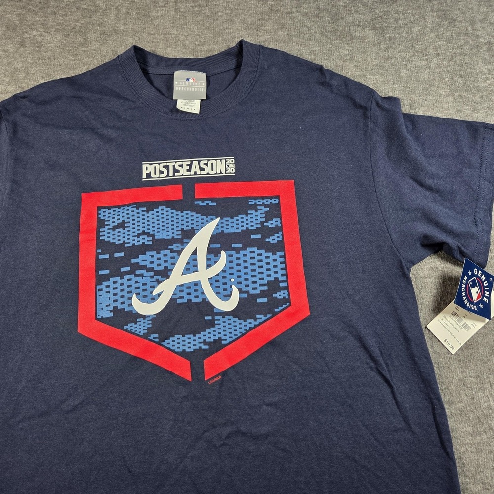 Atlanta Braves Shirt Mens Medium Navy Blue MLB Baseball Postseason Tee Genuine